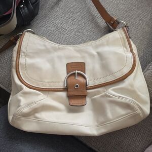 Coach Cream Leather Hobo Bag with Tan Trim